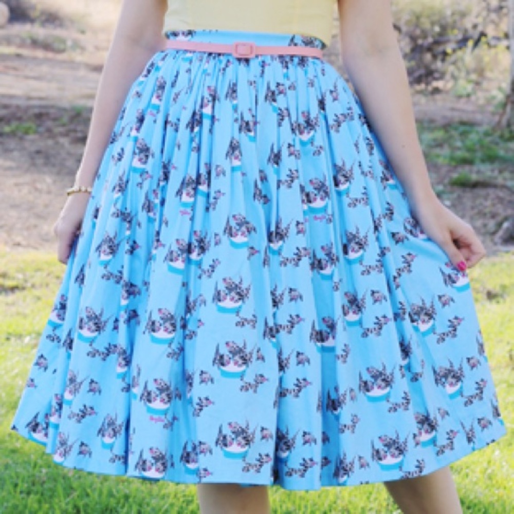 Pinup Couture Jenny Skirt in Mary Blair Grey Cat Print